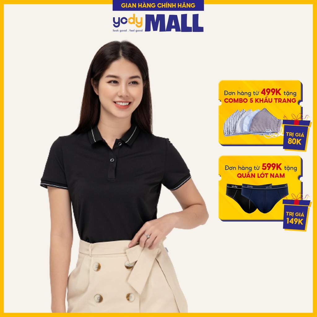 Áo thun polo phối bo nữ YODY có cổ dáng suôn chất vải thông thoáng thấm hút tốt APN3890
