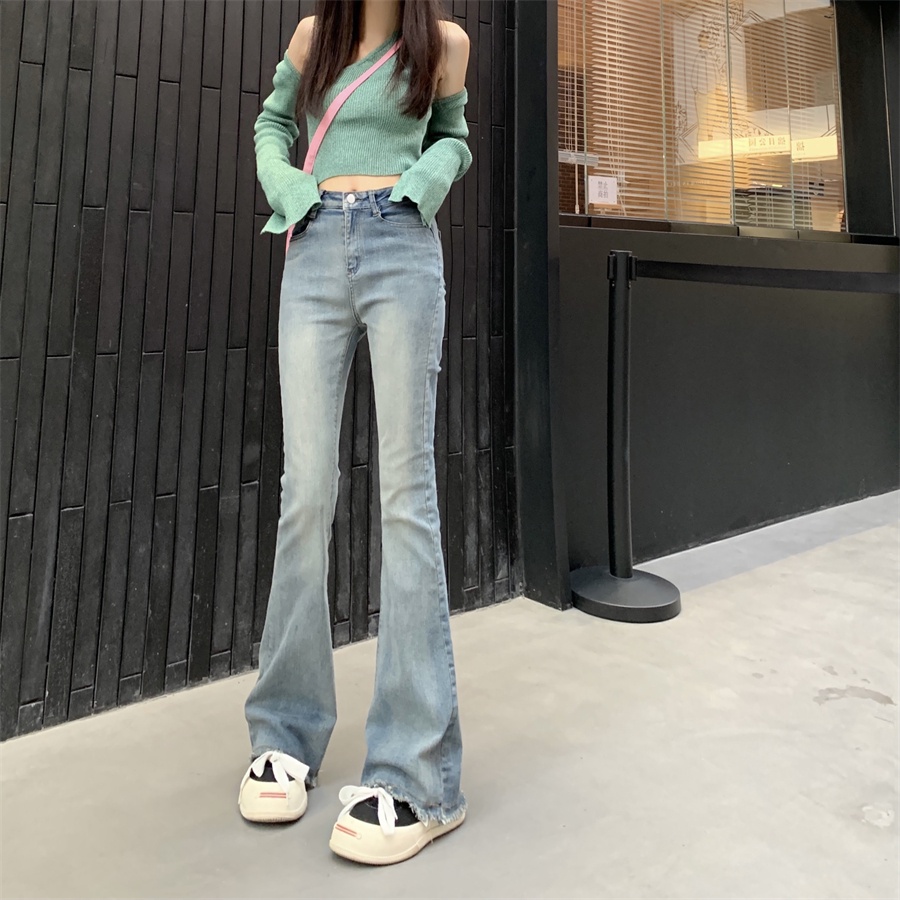kumikumi Quần jeans Nữ Dài Lưng Cao Ống Loe Màu Sắc Retro