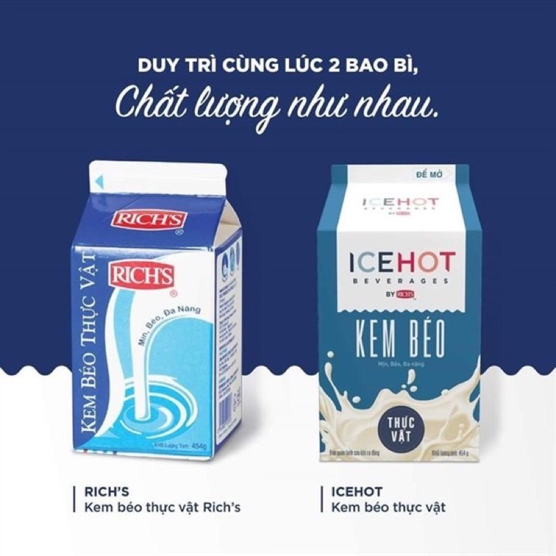 Kem béo thực vật Rich's hộp lùn/ ICEHOT (454g) - [Chỉ ship Hỏa tốc tại HN]