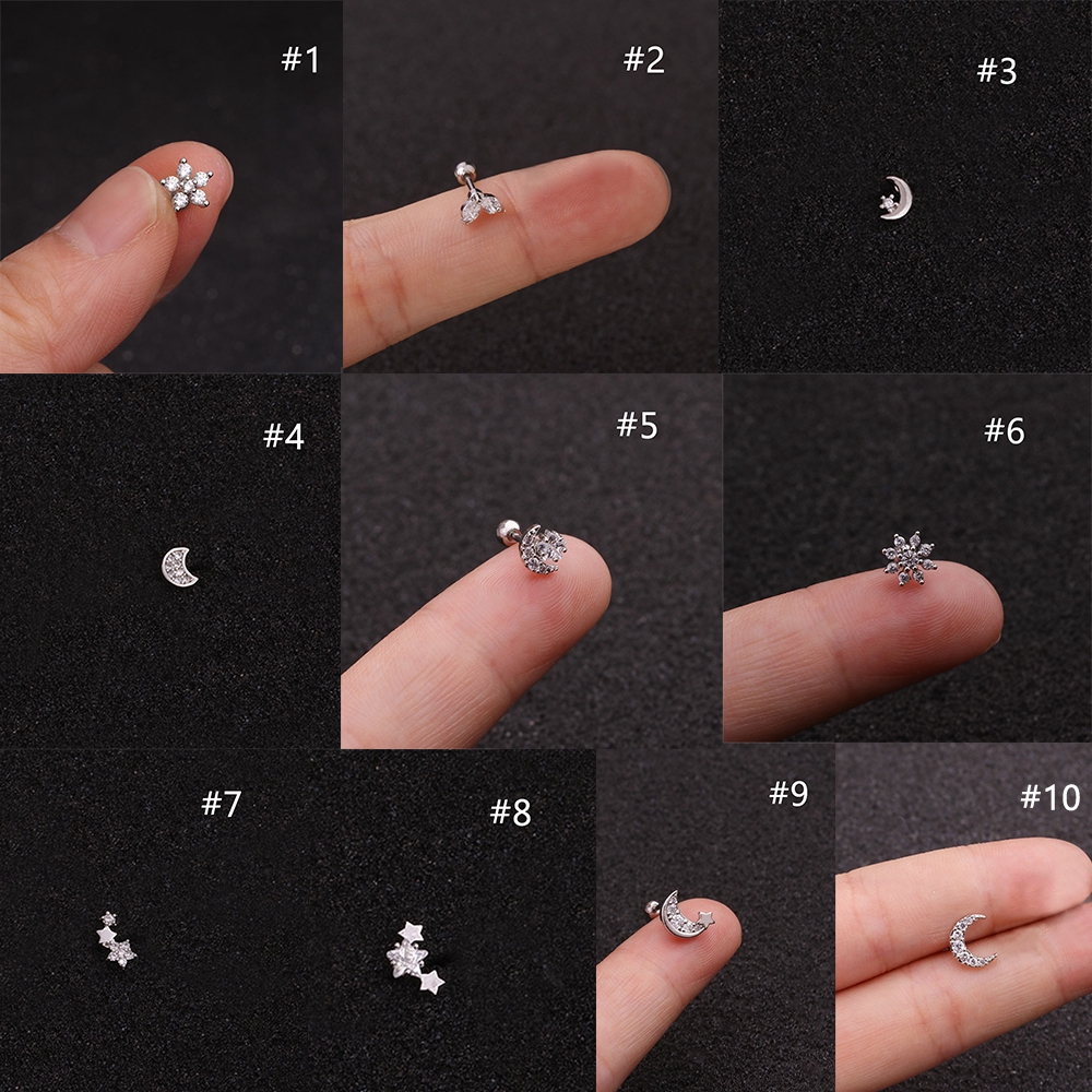Hoa Tai Hình Bán Nguyệt Đính Đá Zircon Bằng Thép Không Gỉ