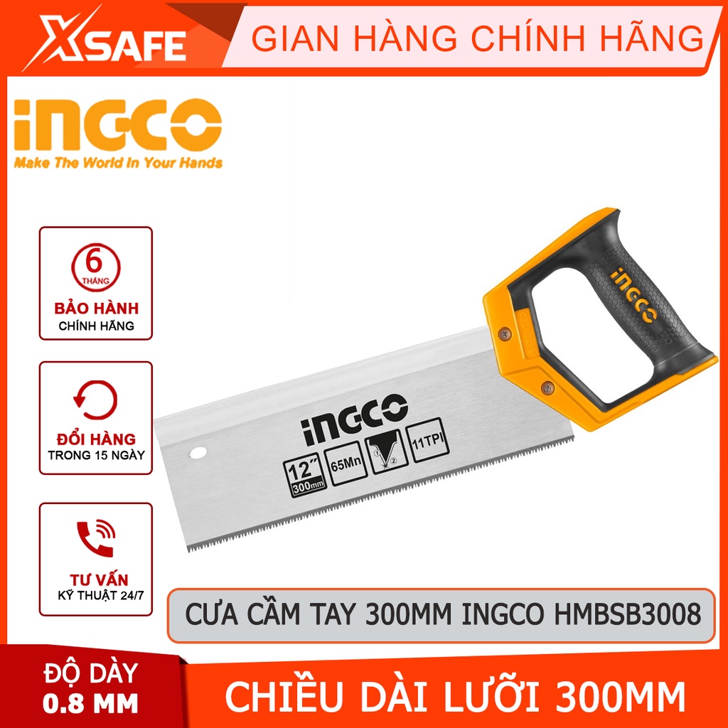 Cưa gỗ cầm tay INGCO HMBSB3008 Cưa cầm tay 300mm, độ dày 0.8mm, 11 răng cưa/inch, răng cưa bảo vệ và chịu nhiệt tốt