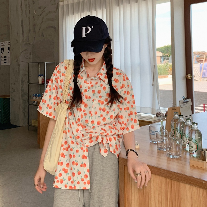 SUXI Áo Sơ Mi Tay Ngắn Dáng Rộng In Họa Tiết Thời Trang Mùa Hè Hàn Quốc Mới Cho Nữ