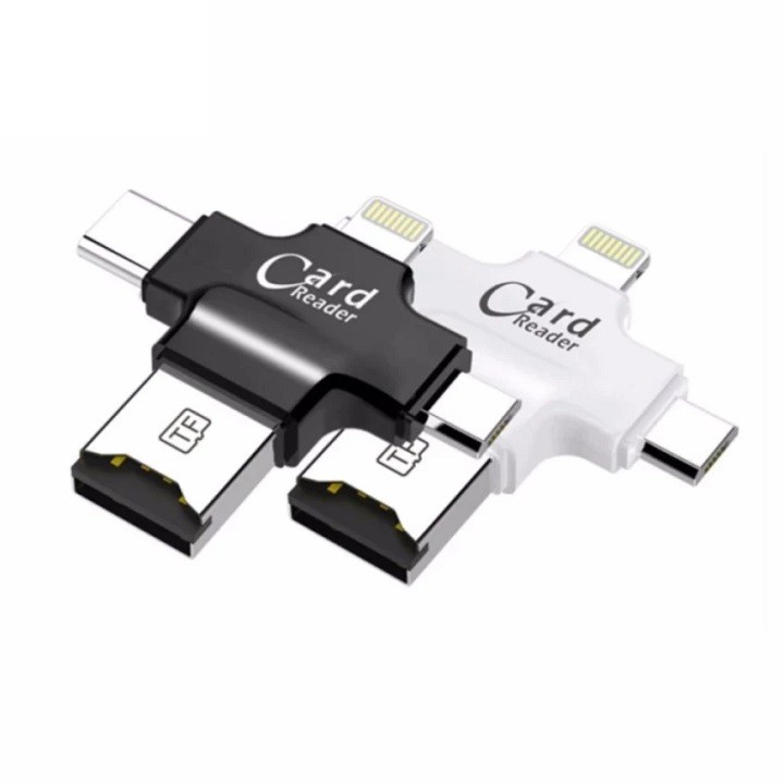 Đầu đọc thẻ đa năng 4 in 1(OTG, USB, TYPE - C, IOS) dùng cho iOS - Android - PC- Macbook - Đầu đọc thẻ nhớ all in one