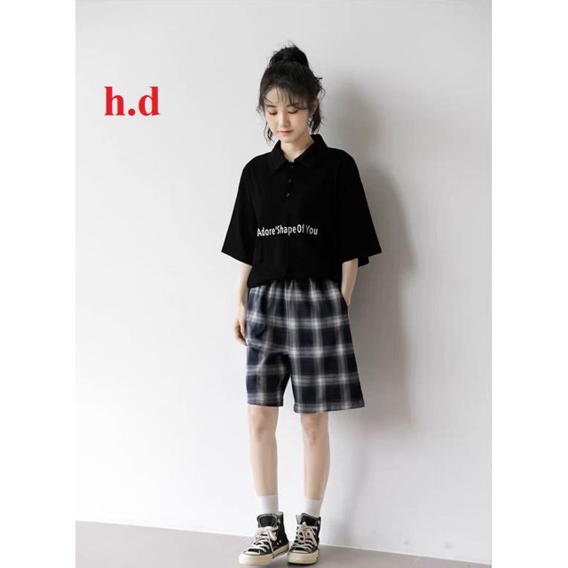 Sét áo polo YOU + quần đùi kẻ HĐ12