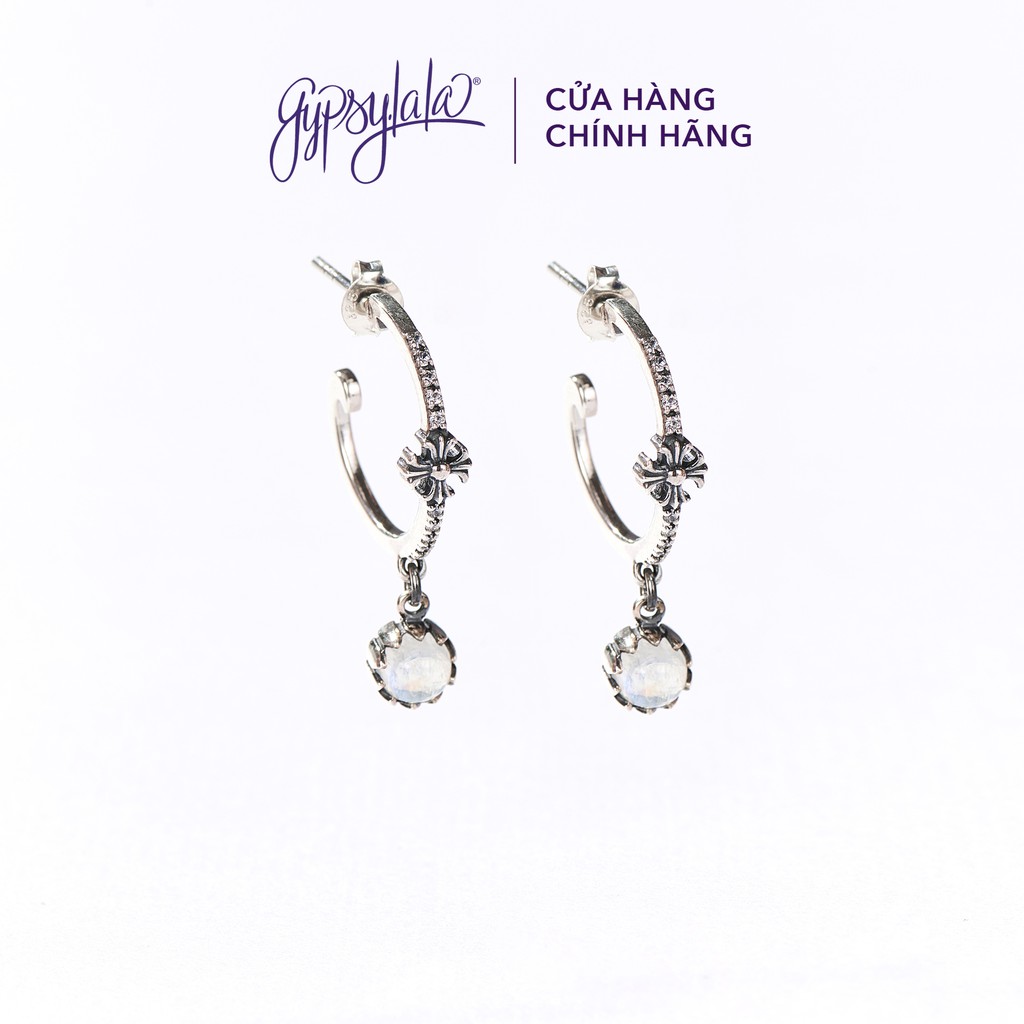 Bông Tai Bạc 925 Đá Ánh Trăng Moonstone Thiên Nhiên Phong Thủy May Mắn Không Kị Mệnh BTF65AT Gypsy.lala
