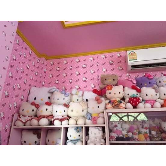 Có giảm phí vc khi mua sll.Giấy dán tường sẵn keo khổ 45cm. Mẫu hello kitty đậm