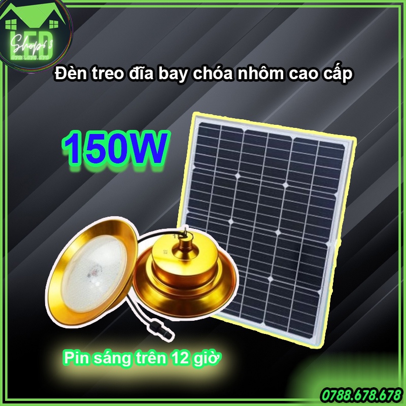 Đèn treo đĩa bay vỏ nhôm cao cấp 150W - đèn nhà xưởng năng lượng mặt trời (đường kính 23cm - 300 chip LED - có remote)