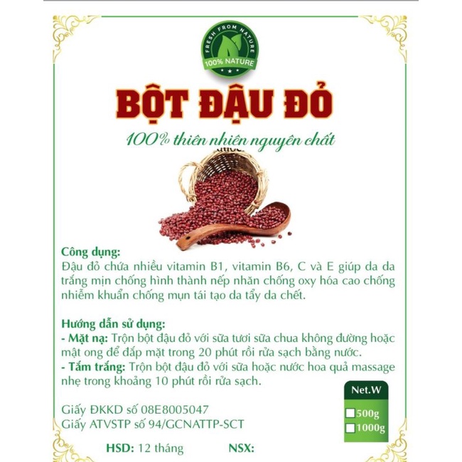 Bột đậu đỏ nguyên chất handmade gói 500g