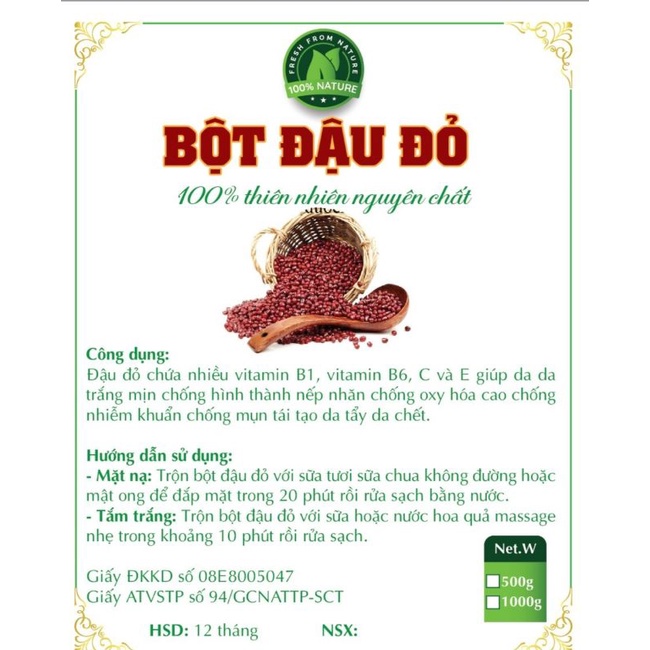 Bột đậu đỏ nguyên chất handmade gói 500g