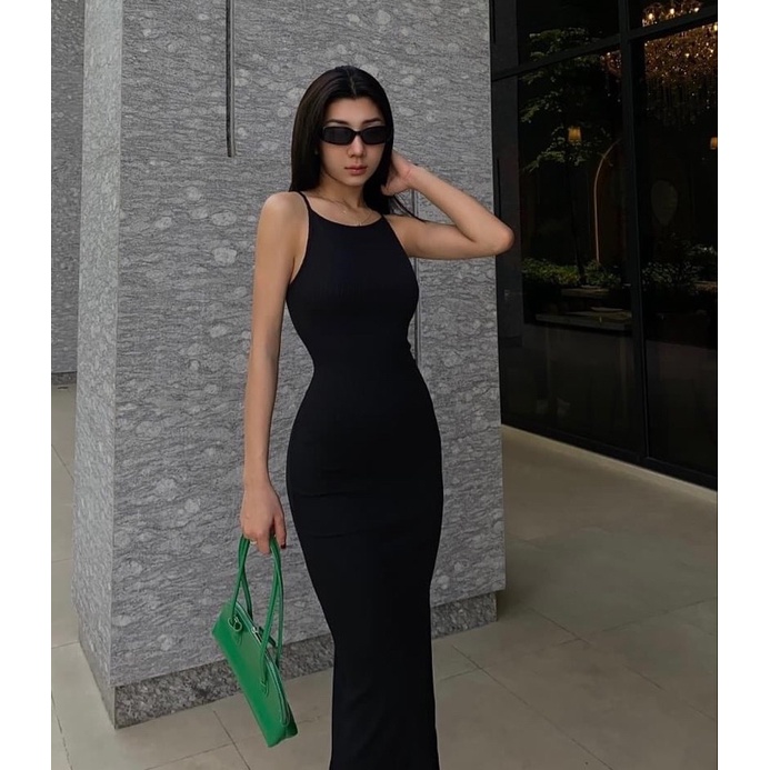 Đầm Thun Lụa Maxi Hở Lưng Phối Dây D87