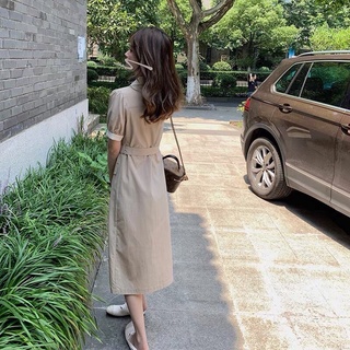 Váy Kaki Dáng Dài Phối Cổ Trắng
