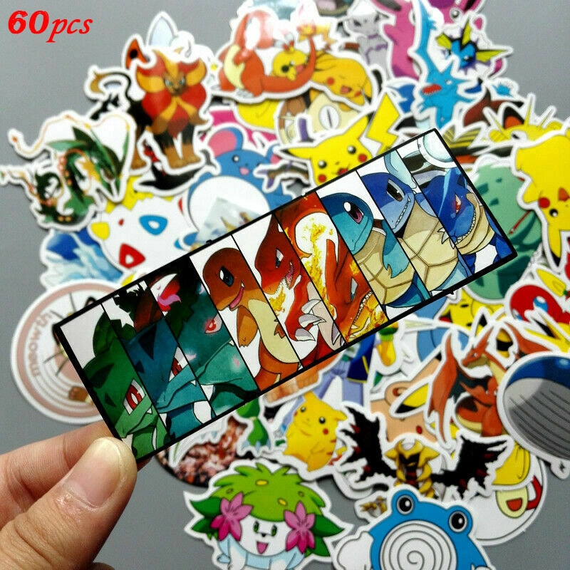 Bộ 60 miếng sticker hình hoạt hình Pokemon Go dán laptop , va li