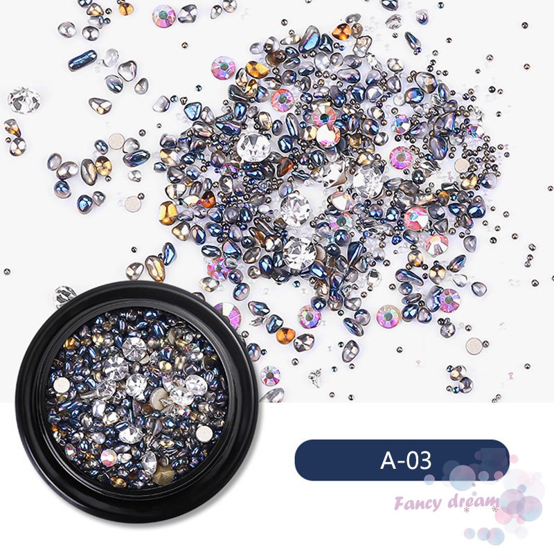 Lọ phụ kiện đá lấp lánh trang trí móng tay nghệ thuật màu ánh kim 3D