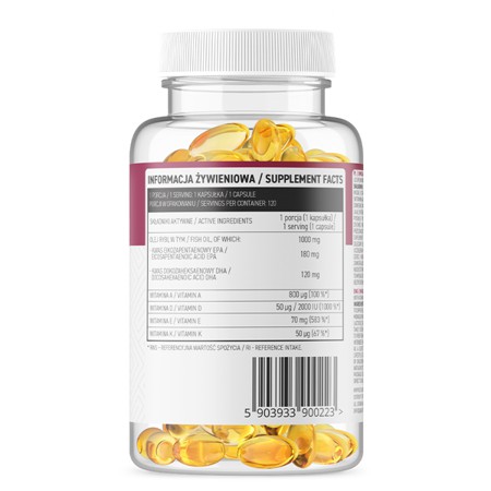 Thực phẩm bổ sung Ostrovit Omega-3 ADEK, Bổ sung dầu cá và 4 vitamin thiết yếu tăng đề kháng, 120 viên
