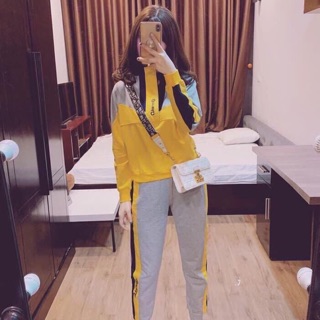 Bộ Hoodie vàng ghi