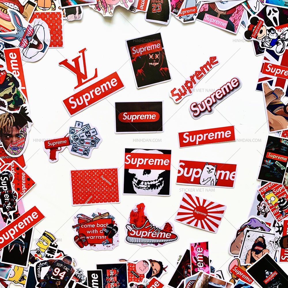 Sticker SUPREME decal hình dán chống nước trang trí xe, laptop, nón bảo hiểm.