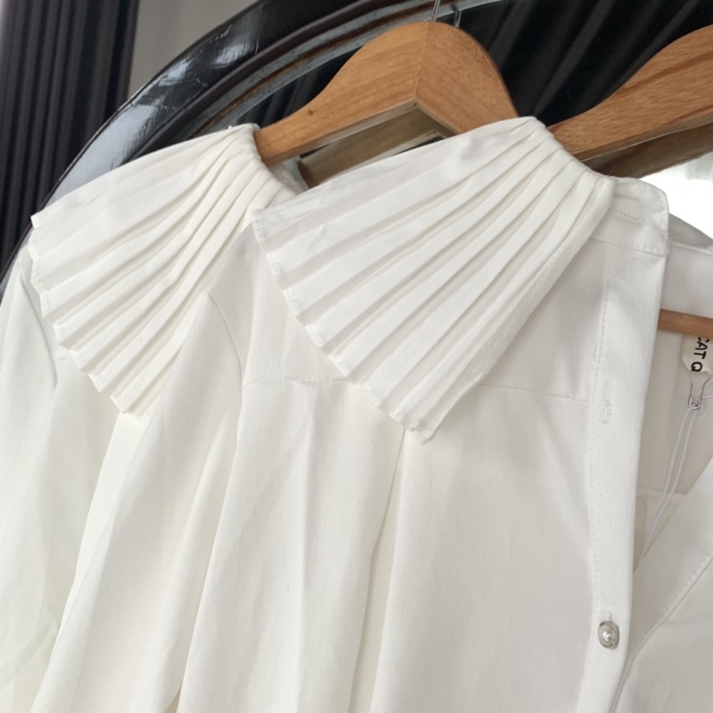 Áo sơ mi loại 1 order Quảng Châu chuẩn shop Chic cổ xếp ly siêu sang chảnh