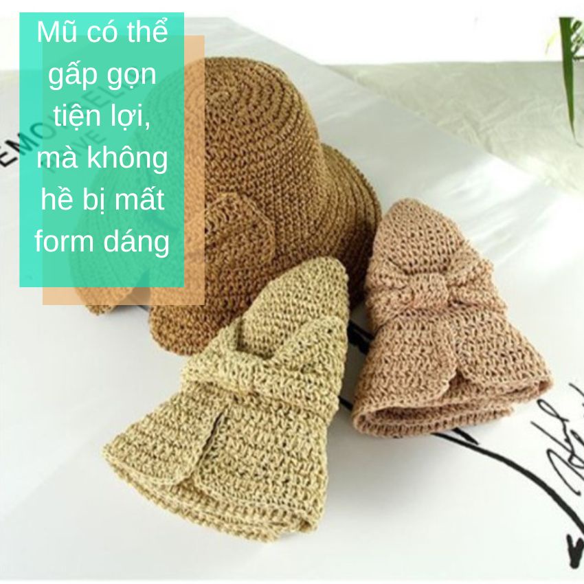 Mũ cói mềm kết nơ lớn phong cách Retro