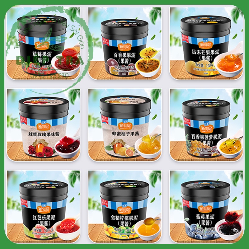 Mứt Nhuyễn Hoa Quả Sensini 1.36kg các vị: Xoài, Dâu, Đào, Cam, Việt Quất, Nhiệt Đới, Dứa Chanh Leo, Kiwi, Đào Vàng