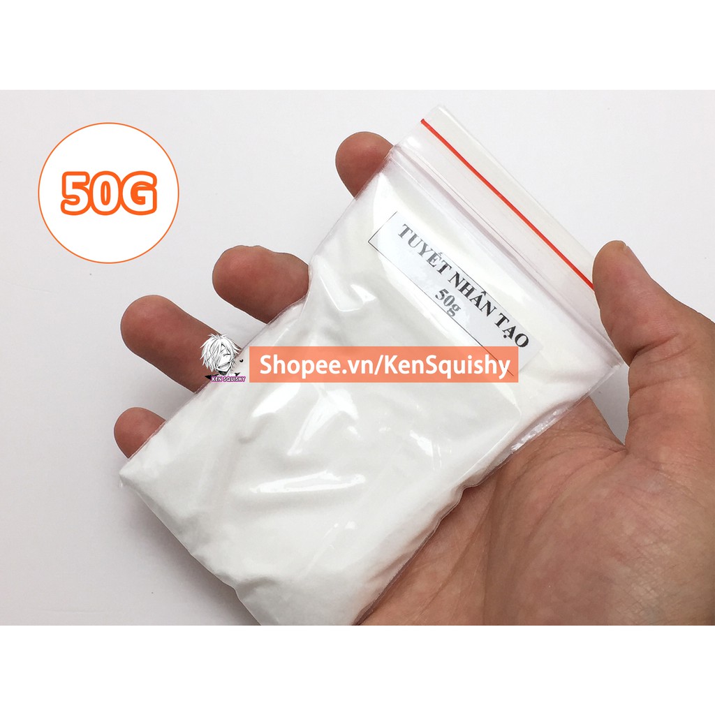 Tuyết Nhân Tạo Loại 50Gram Đóng Gói Túi Zip Nguyên Liệu Làm Slime Mây