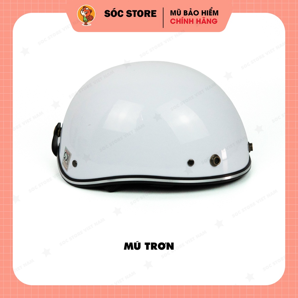 Mũ bảo hiểm nửa đầu chính hãng Sóc Store Vietnam màu trắng kèm kính UV, kính phi công, nón bảo hiểm 1 phần 2 freesize