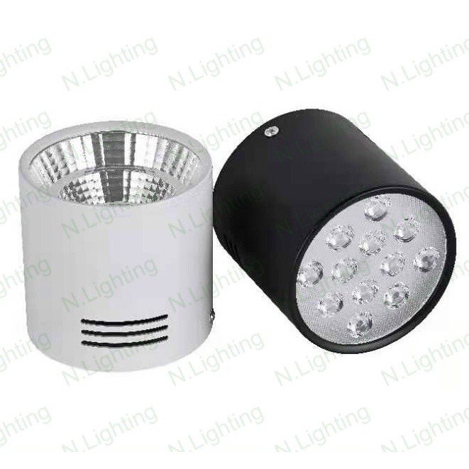 Đèn LED lon nổi ốp trần 12w - đèn lon nổi ống bơ COB, SMD thân màu đen cao