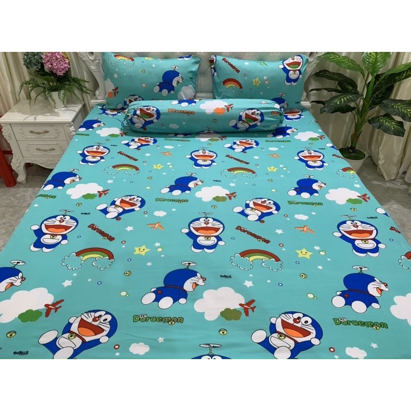 Bộ Drap thun Hàn quốc 4 món mẫu hoạt hình Đoraemon cho bé