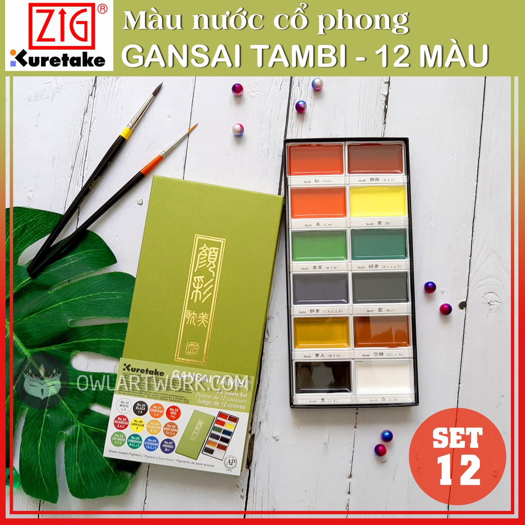 [CÚ TUYẾT] Màu Nước Gansai Tambi Kuretake Truyền Thống Nhật Bản 12, 18, 24, 36, 48 Màu