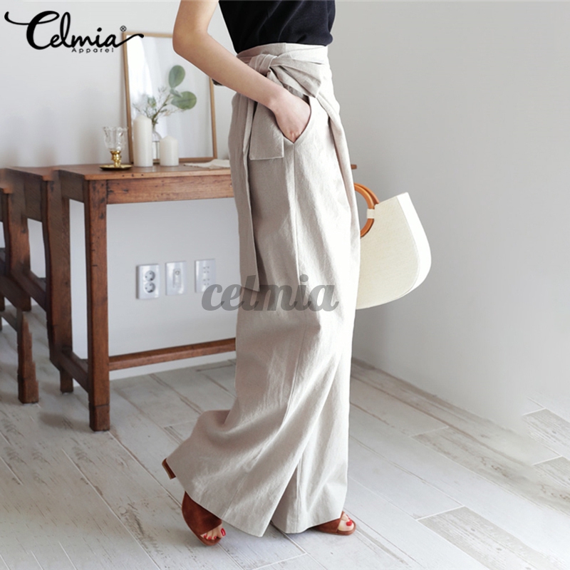 Quần Dài Celmia Bằng Linen Dáng Rộng Cạp Cao Thời Trang Thường Ngày Đơn Giản Dành Cho Nữ | BigBuy360 - bigbuy360.vn