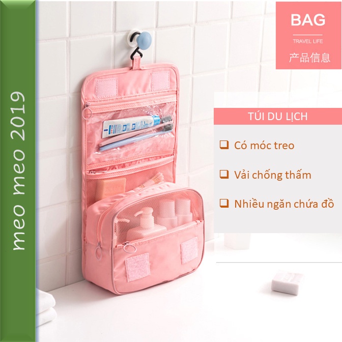 Túi đựng mỹ phẩm đồ du lịch đa năng chất dù chống nước có móc treo tiện lợi PKTDL01