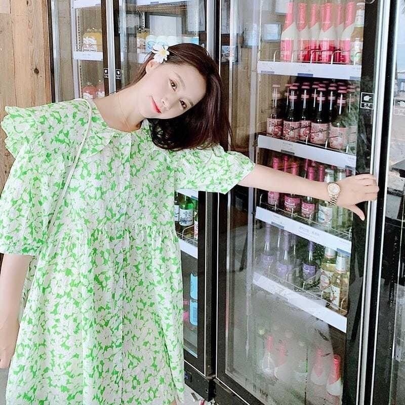 Đầm Midi Tay Phồng Cổ Búp Bê Dễ Thương Thời Trang Mùa Hè Cho Nữ