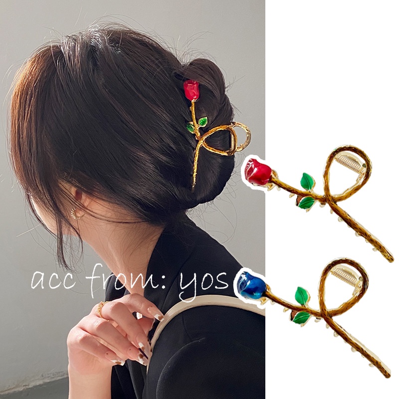 Kẹp Tóc Càng Cua Kim Loại Họa Tiết Hoa Hồng Sang Trọng Cho Nữ YOS