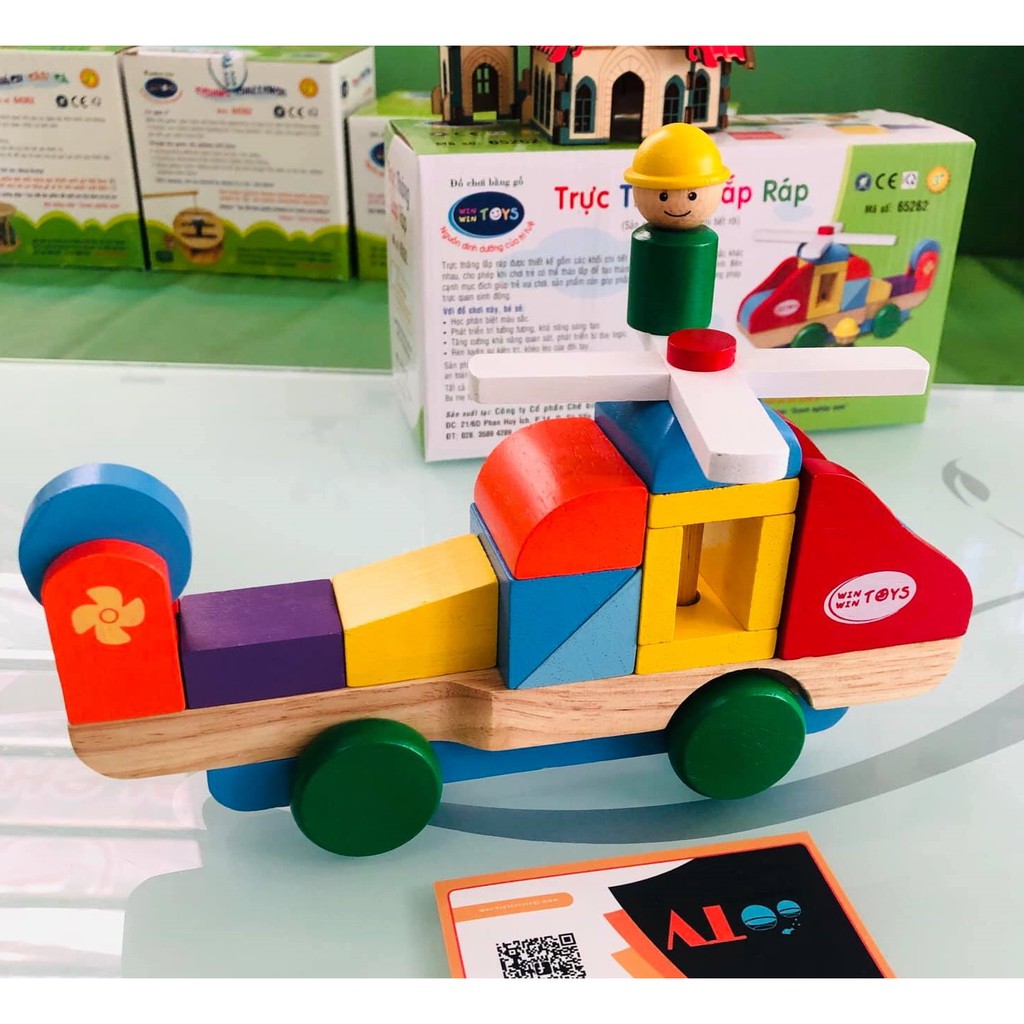 Đồ chơi gỗ Việt Nam | Trực thăng lắp ráp Winwintoys | Trò chơi tháo lắp ghép máy bay trực thăng bằng gỗ