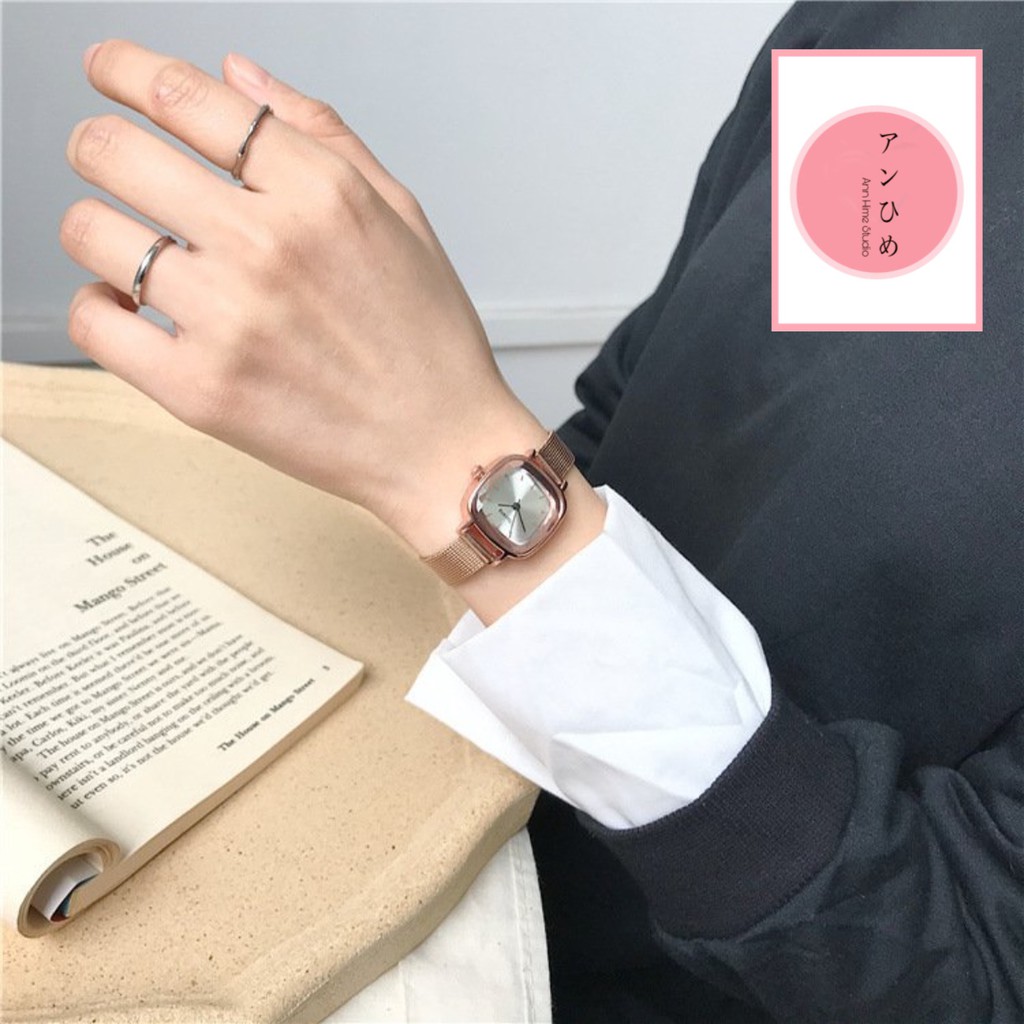 Đồng Hồ Nữ Ulzzang Mặt Vuông Nhỏ Dây Kim Loại Phong Cách Hàn Quốc DH052101