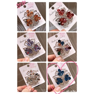 [mẫu số 24] Cột tóc nhung - Buộc tóc nhung xi màu trắng đính hạt pha lê hình hoa cánh xéo