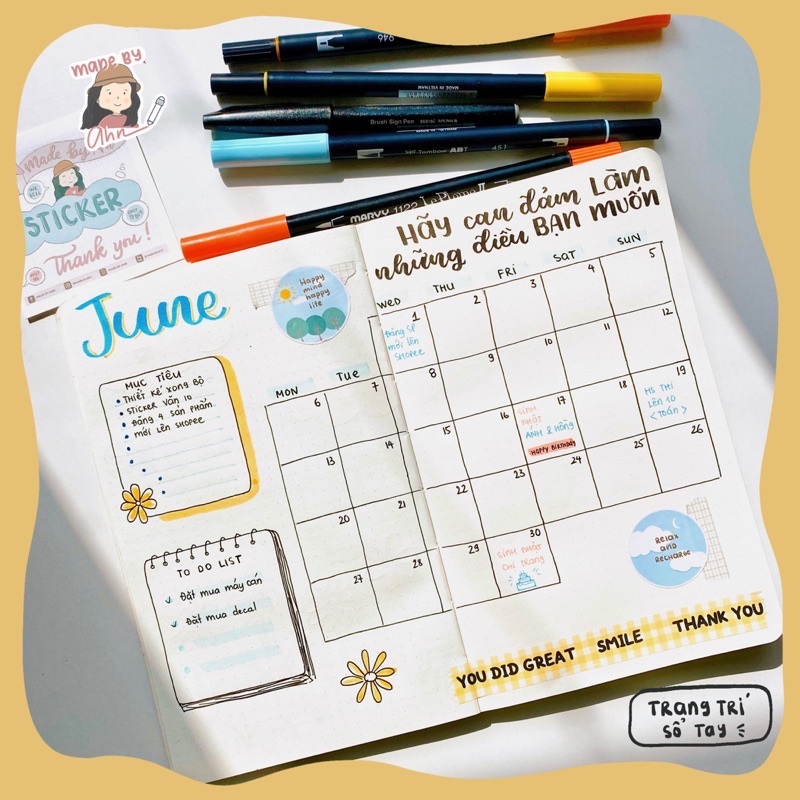 Set Sticker HAPPY DAY trang trí sổ tay, Bullet Journal - MADE BY AHN thiết kế