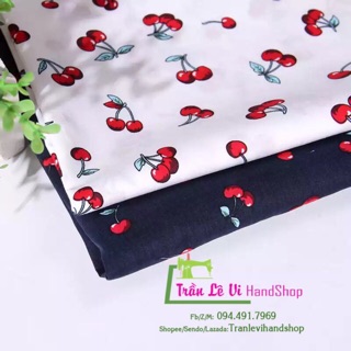 V330🍒VẢI TWILL HOẠ TIẾT CHERRY MAY ĐỒ CHO DOLL, OBITSU, DIY, HANDMADE, QUILTING, SCRUNCHIES..