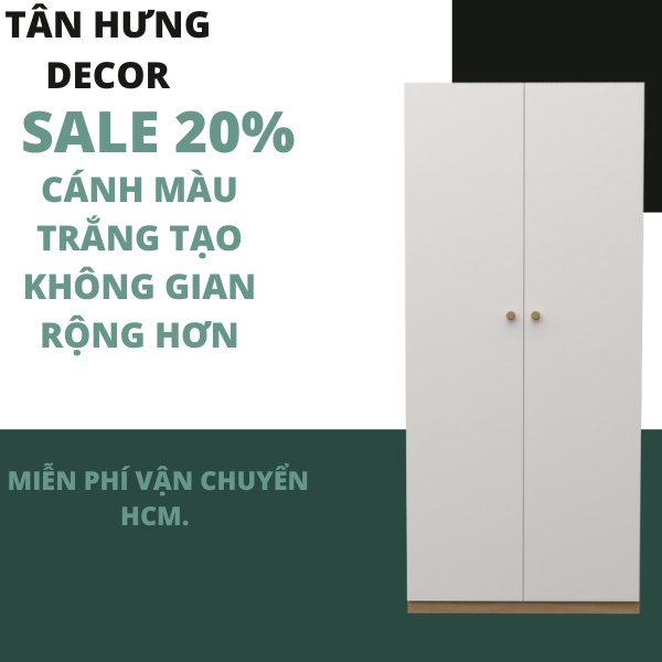 TỦ ÁO GỖ MDF 2 CÁNH MỞ KẾT HỢP KỆ TRANG TRÍ