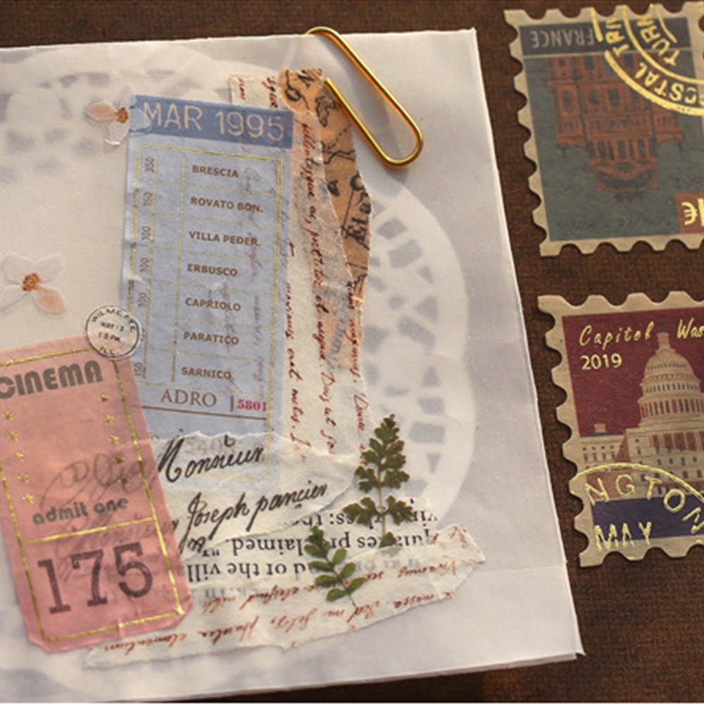 Set 40 miếng dán họa tiết nhãn tem phong cách Retro trang trí sổ ảnh album nhật ký