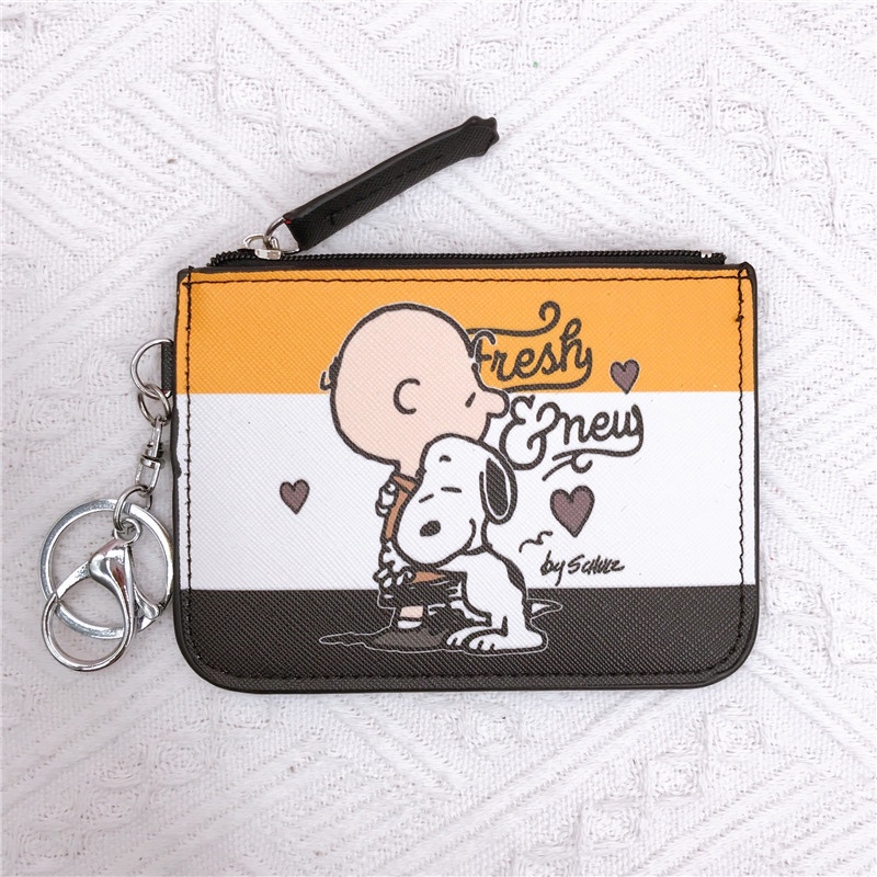 Ví Da Đựng Thẻ / Tiền Xu / Thẻ Họa Tiết Hoạt Hình Charlie Snoopy Dễ Thương Kèm Móc Khóa Tiện