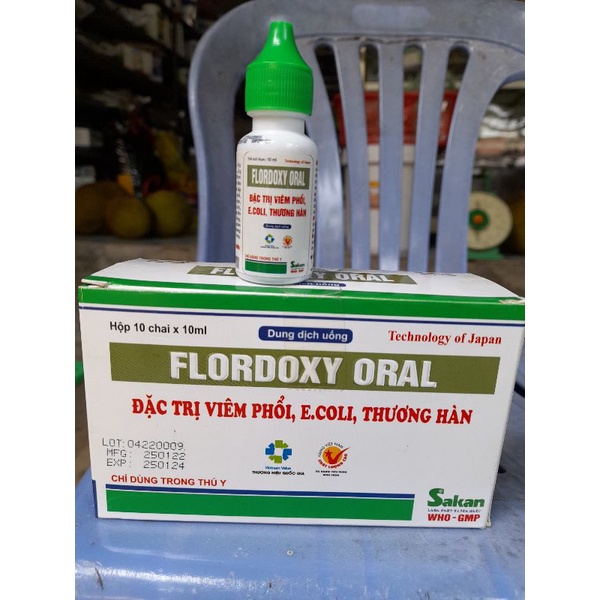 Flo doxy 10ml ho hen việm phổi, việm ruột tiêu cháy, phân xanh trắng, thương hàn, ecoli, chướng diều khô chân chó mèo gà