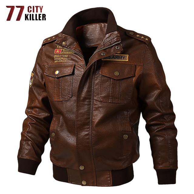 Áo Khoác Bomber Da Pu Phong Cách Quân Đội Cỡ Lớn 77c