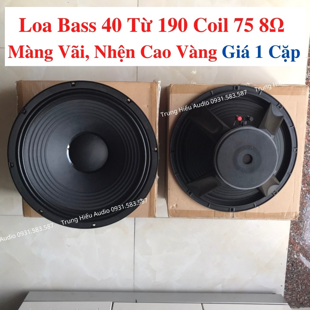 Loa Bass 40 Hệ 8Ω Hàng TQ Từ 190 Coil 75 Màng Vãi, Nhện Cao Màu Vàng, Củ Loa Bass 4 Tấc Gân Vãi Tẩm 