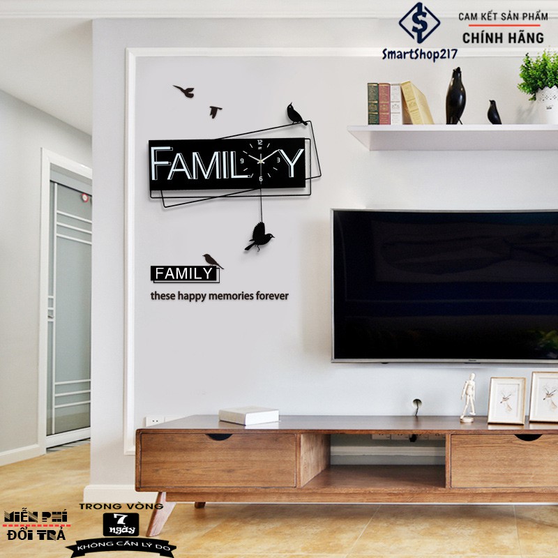 [DH-006] Đồng Hồ Treo Tường Family (Tặng Decal trang trí + Bộ Kim dự phòng + Đinh treo chống hỏng tường)