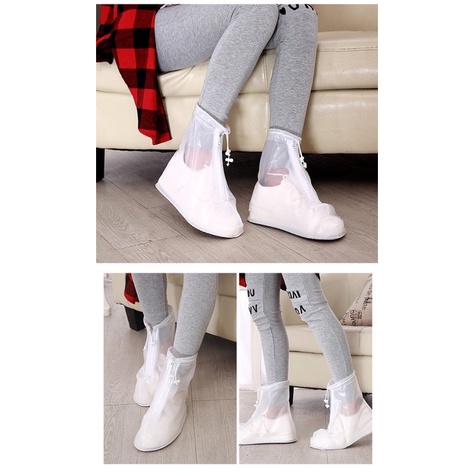 Đôi ủng đi mưa bảo vệ giày chống bẩn tiện lợi mang du lịch- Bao bọc giày đi mưa chống nước đế giày chống trượt màu trắng