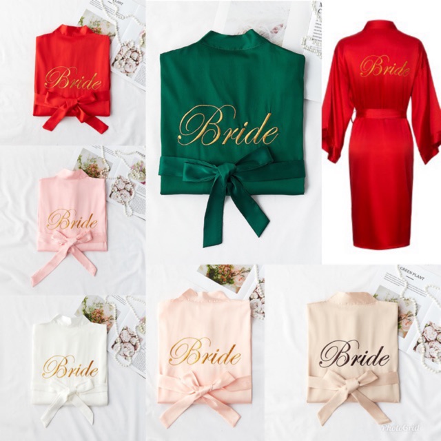 [có sẵn] áo choàng ngủ - có thêu chữ BRIDE dành cho cô dâu (hàng cao cấp, thêu sắc nét)