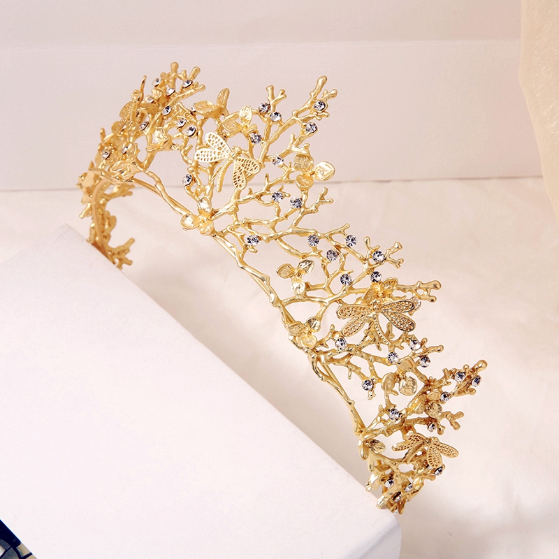 Vương miện cài tóc đính đá màu vàng sang trọng đáng yêu