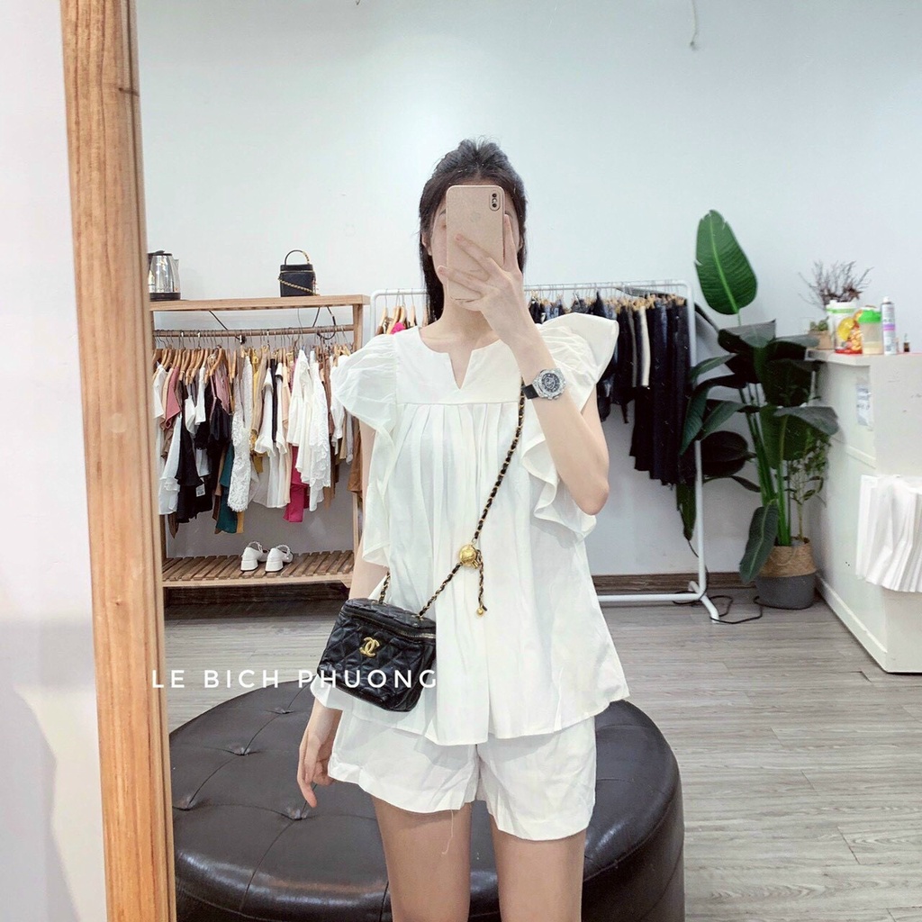 G35. 1451. ÁO XÔ TRƠN TAY CÁNH TIÊN XẾP LY NGỰC