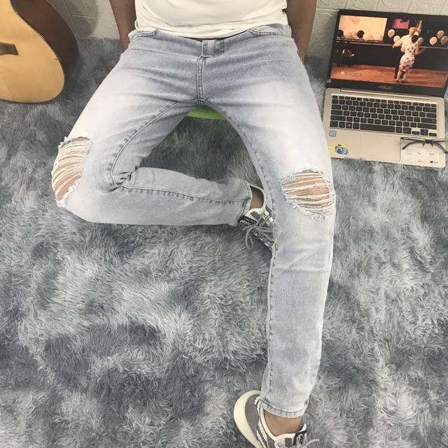 Quần jean nam wash bạc rách xước cá tính ôm body, MS 352 có size đại (28-34) | BigBuy360 - bigbuy360.vn