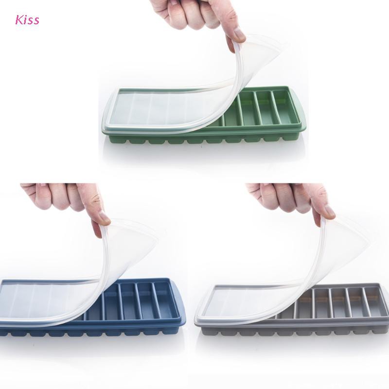 Kiss 10 Khuôn Làm Đá Viên Bằng Silicone Có Nắp Chống Tràn